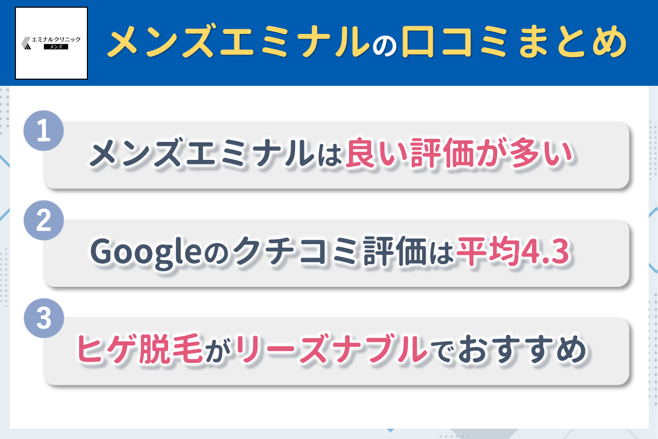 メンズエミナルの口コミまとめ